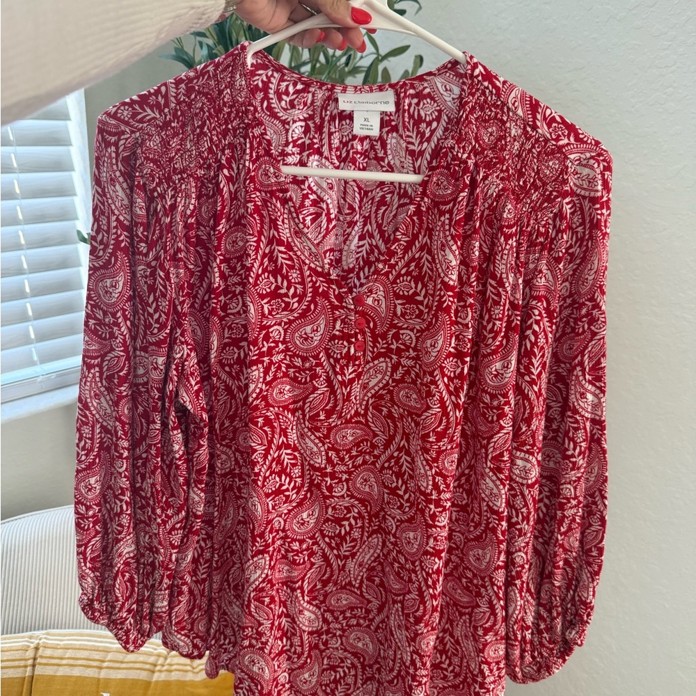 Liz Claiborne Red Paisley Blouse